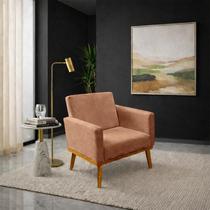 Poltrona Decorativa Luxo com Base Madeira - Suede Cor:Cappuccino Poltrona Decorativa Luxo com Base Madeira - Suede Cor:Cappuccino