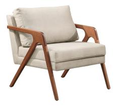 Poltrona Decorativa Luxo Madeira Maciça Tec Linho Bege Claro