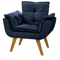 Poltrona Decorativa Luxo Opala Suede Azul Marinho Sala