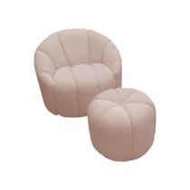 Poltrona Decorativa Luxo Safira Tecido Veludo Rose com Puff Safira