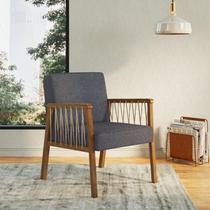 Poltrona Decorativa Madeira Maciça Jequitibá Assento com Persintas Elásticas Arla Azul Nogueira Tec Poly Chumbo Poltrona Decorativa Madeira Maciça Jequitibá Assento com Persintas Elásticas Arla Azul Nogueira Tec Poly Chumbo