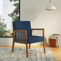 Poltrona Decorativa Madeira Maciça Jequitibá Assento com Persintas Elásticas Arla Nogueira Tec Poly Azul Marinho Poltrona Decorativa Madeira Maciça Jequitibá Assento com Persintas Elásticas Arla Nogueira Tec Poly Azul Marinho