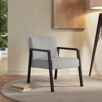 Poltrona Decorativa Madeira Maciça Jequitibá Assento com Persintas Slim Preto Cinza Claro