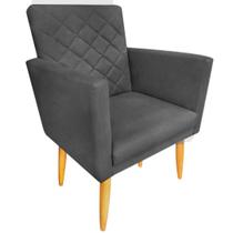 Poltrona Decorativa Maitê com Matelassê Pés Retrô Suede Cinza Grafite Sala Recepção