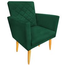 Poltrona Decorativa Maitê com Matelassê Pés Retrô Suede Verde Militar Sala Recepção