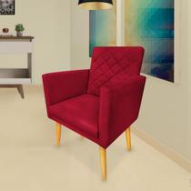 Poltrona Decorativa Maitê Suede Vermelho para sala recepção - 2M Decor
