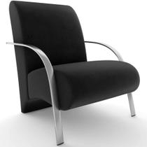 Poltrona Decorativa Mamflex P101 Sevilha com braço de alumínio em tecido Preto Suede Liso Veludo