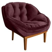 Poltrona Decorativa Marcela Veludo Vinho Base Madeira Castanho - Pallazio Poltrona Decorativa Marcela Veludo Vinho Base Madeira Castanho - Pallazio