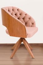 Poltrona Decorativa Mari Laminada Pé Giratório de Madeira Capitonê