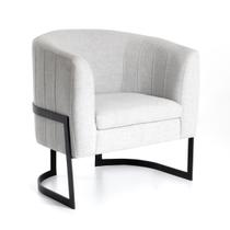 Poltrona Decorativa Marie com base de Chapa de Aço Encosto Curvo Tecido Linho