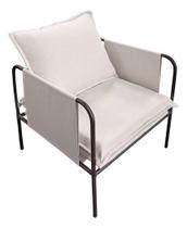 Poltrona Decorativa Mary Linho Bege Base Em Aço Preto - Bz