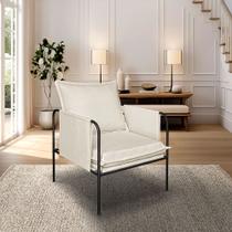 Poltrona Decorativa Mary Linho Bege Base Em Aço Preto Bz Home Decor