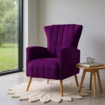 Poltrona Decorativa Melinda Veludo Roxo Pés Madeira Mz Decor Poltrona Decorativa Melinda Veludo Roxo Pés Madeira Mz Decor