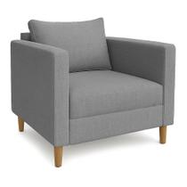 Poltrona Decorativa Milena Linho Cinza Pés de Madeira - Pallazio