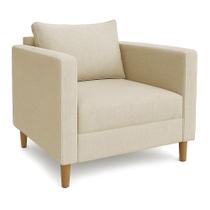 Poltrona Decorativa Milena Linho Dourado Pés de Madeira - Pallazio Poltrona Decorativa Milena Linho Dourado Pés de Madeira - Pallazio