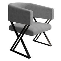Poltrona Decorativa Mirela Pes Metal Linho Cinza Vconcept