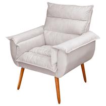 Poltrona Decorativa Moderna Sala de Estar e Recepção Monza Pés Palito Veludo Bege - Desk Design