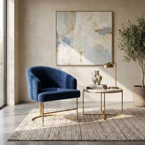 Poltrona Decorativa Moderno Luxo Base Aço Reforçado Dourado Cor Azul Marinho Poltrona Decorativa Moderno Luxo Base Aço Reforçado Dourado Cor Azul Marinho