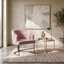 Poltrona Decorativa Moderno Luxo Base Aço Reforçado Preto Cor Rose