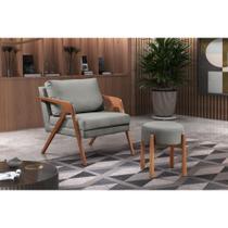 Poltrona Decorativa Mona Braça em Madeira Maciça Linho cinza Ideal Moveis