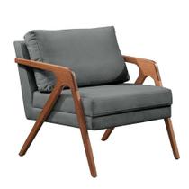 Poltrona Decorativa Mona Braços em Madeira Maciça Tecido Linho Poltrona Decorativa Mona Braços em Madeira Maciça Tecido Linho