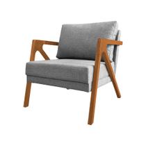 Poltrona Decorativa Mona Luxo Base Madeira Maciça Linho Cinza Poltrona Decorativa Mona Luxo Base Madeira Maciça Linho Cinza