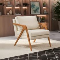 Poltrona Decorativa Mona Luxo Base Madeira Maciça Veludo Bege