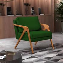 Poltrona Decorativa Mona Luxo Base Madeira Maciça Veludo Verde