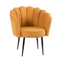 Poltrona Decorativa Moscou Pétala Tecido Veludo Mostarda Pés Aço Conificado