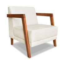 Poltrona Decorativa Natália Linho Natural Base em Madeira Castanho - Pallazio Poltrona Decorativa Natália Linho Natural Base em Madeira Castanho - Pallazio