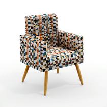 Poltrona Decorativa Nina Com Rodapé e Capitonê Sued Estampado Laranja Aradecor