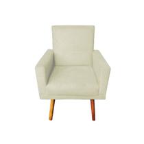 Poltrona Decorativa Nina com Rodapé Suede Bege Pés Madeira