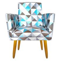 Poltrona Decorativa Nina Cr suede triangulo azul para sala