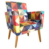 Poltrona Decorativa Nina Cr suede triangulo colorido p/ casa