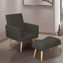 Poltrona Decorativa Nina e Banqueta Josi Suede Cinza