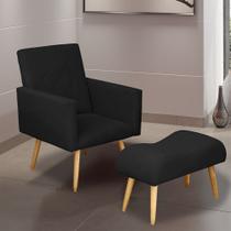 Poltrona Decorativa Nina e Banqueta Josi Suede Preto