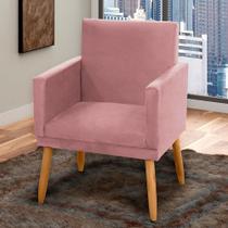 Poltrona Decorativa Nina Pés Palito Madeira Suede Rosa