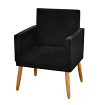 Poltrona Decorativa Nina Suede Preto com Rodapé - 2M Decor