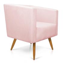 Poltrona Decorativa Omega com Pés Madeira Suede Rosa Poltrona Decorativa Omega com Pés Madeira Suede Rosa