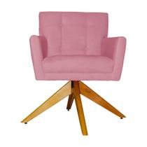 Poltrona Decorativa Onix Pés Giratório de Madeira Suede Rosa - DS Estofados