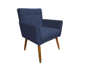 Poltrona Decorativa Onix Suede Azul Marinho Pés Madeira Ms Decor