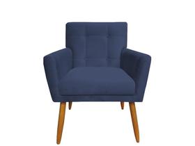Poltrona Decorativa Onix Suede Azul Marinho Pés Madeira Mz Decor