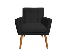 Poltrona Decorativa Onix Suede Preto Pés Madeira Mz Decor