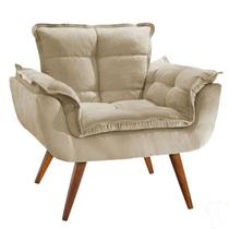 Poltrona Decorativa Opala Área Gourmet Suede Bege - Kimi Design