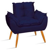 Poltrona Decorativa Opala Azul Marinho Pés Madeira Castanho - Will Decor
