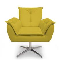 Poltrona Decorativa Opala Base Giratória Cromada Alumínio Amarelo - Casa & Estofados