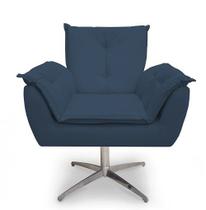 Poltrona Decorativa Opala Base Giratória Cromada Alumínio Azul Royal - Casa & Estofados Poltrona Decorativa Opala Base Giratória Cromada Alumínio Azul Royal - Casa & Estofados