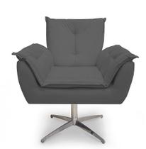 Poltrona Decorativa Opala Base Giratória Cromada Alumínio Grafite - Casa & Estofados Poltrona Decorativa Opala Base Giratória Cromada Alumínio Grafite - Casa & Estofados