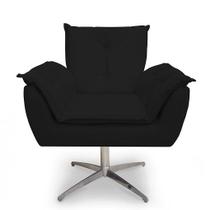 Poltrona Decorativa Opala Base Giratória Cromada Alumínio Preto - Casa & Estofados Poltrona Decorativa Opala Base Giratória Cromada Alumínio Preto - Casa & Estofados