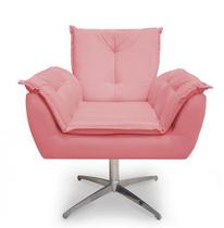 Poltrona Decorativa Opala Base Giratória Cromada Alumínio Rosa - Casa & Estofados Poltrona Decorativa Opala Base Giratória Cromada Alumínio Rosa - Casa & Estofados